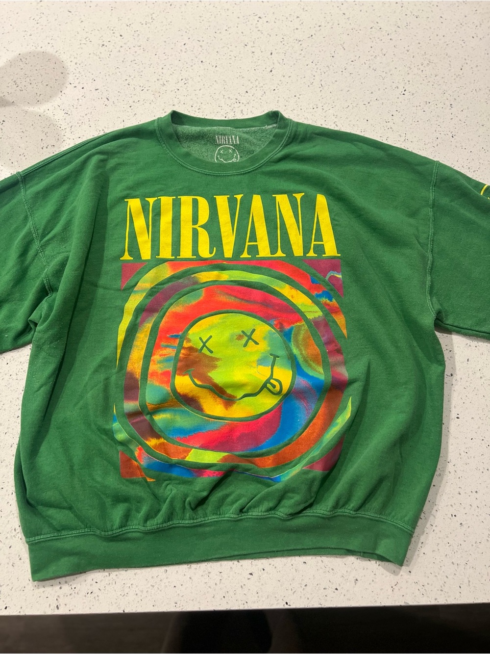 Nirvana Green Graphic Tee with Multicolor Smiley